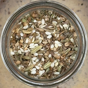 Top-down view of a bottle of Tradition Spice Dukkah seasoning.