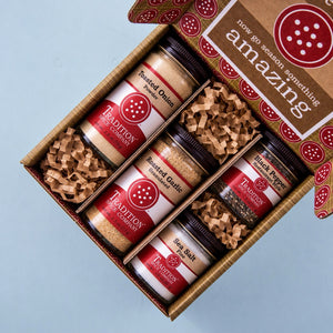 Guac Me Up Guacamole Kit gift box with assorted seasoning jars.