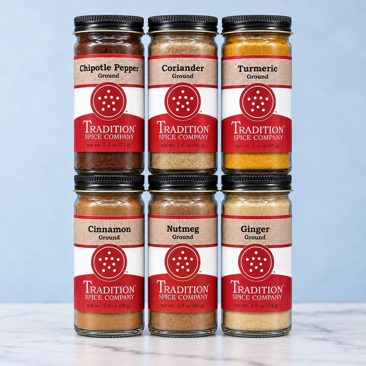 Basic Spices - Pantry Pack 2 - Adventure Awaits - Chipotle, Coriander, Turmeric, Ginger, Cinnamon and Nutmeg