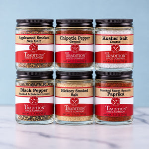 Assorted Tradition Spice Company barbecue spices from the Pitmasters Alchemy Kit.