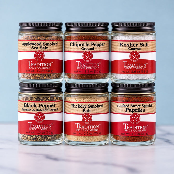Pitmaster's Alchemy Kit - Great Gift - Build your Flavor with Applewood Smoked Sea Salt, Hickory Smoked Salt, Chipotle, Smoked Paprika, Black Pepper, Kosher Salt