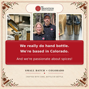 Brand Story.  We really do hand bottle. Based in Colorado. Pictures of bottling by hand and a center picture of the founders.