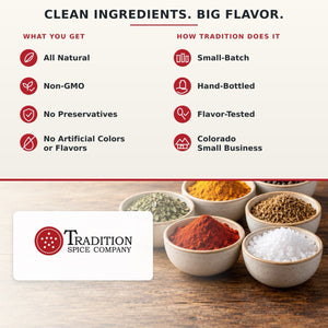 List of reasons to buy this product. All Natural. Non-GMO. No Preservatives. No Artificial Colors. Small-Batch. Hand-Bottled. Flavor-Tested. Colorado Small Business.